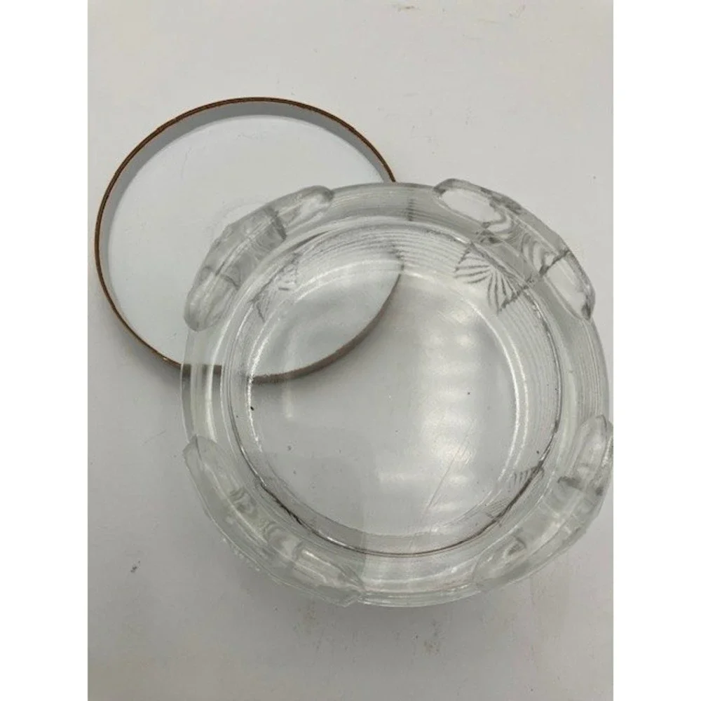 Footed Glass Powder/Trinket Jar Lace Lid Vanity‎ Decor Retro 1930's Style